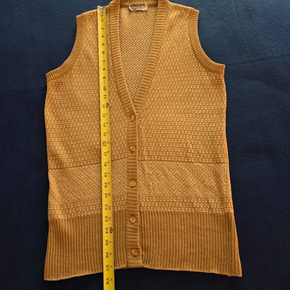 Vtg Jaeger Lambswool Button Down Vest Mens 36 Size S Tan Cream Grandpa Academia - Picture 9 of 9